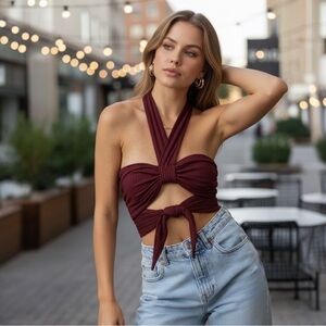 Burgundy halter crop top